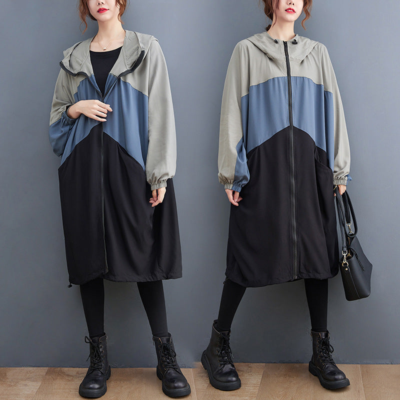 Casual Splicing Hooded Trench Coat