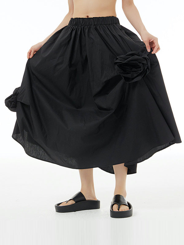 Loose Asymmetric Elasticity Solid Color Three-Dimensional Flower Skirts Bottoms