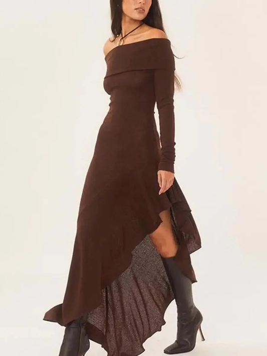 Asymmetrical Ruffle Edge Maxi Dress