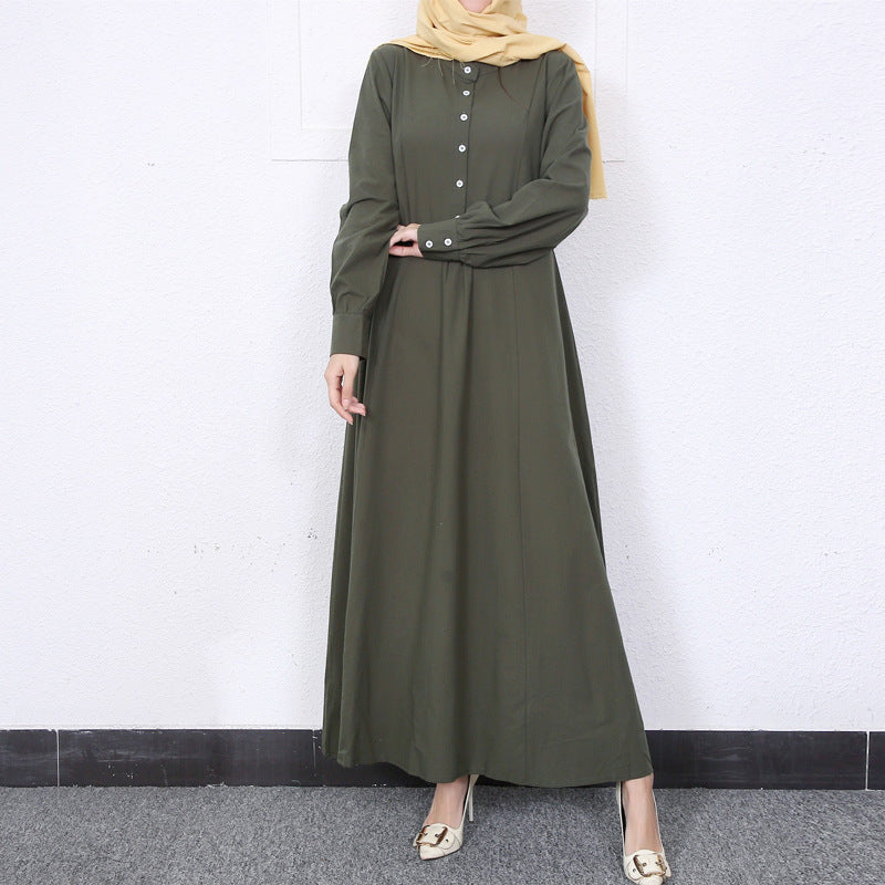 Simple Solid Color Stand Collar Maxi Dress