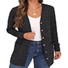 Open Front Black Cardigan for Women Button Down Long Sleeve Outerwear with Pocket