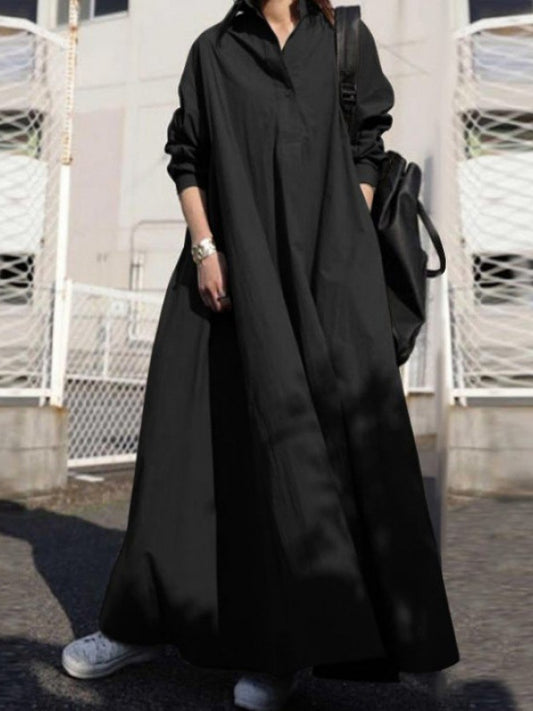 Urban Style Cotton Linen Long Sleeve Maxi Dress