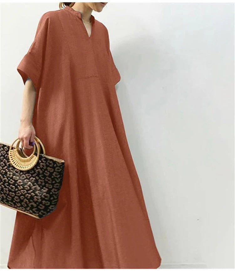 Classic Solid Color Short Sleeve Maxi Dress