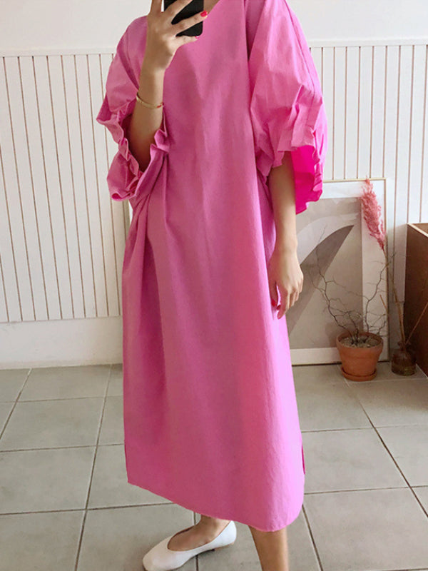 Loose Solid Color Midi Dress