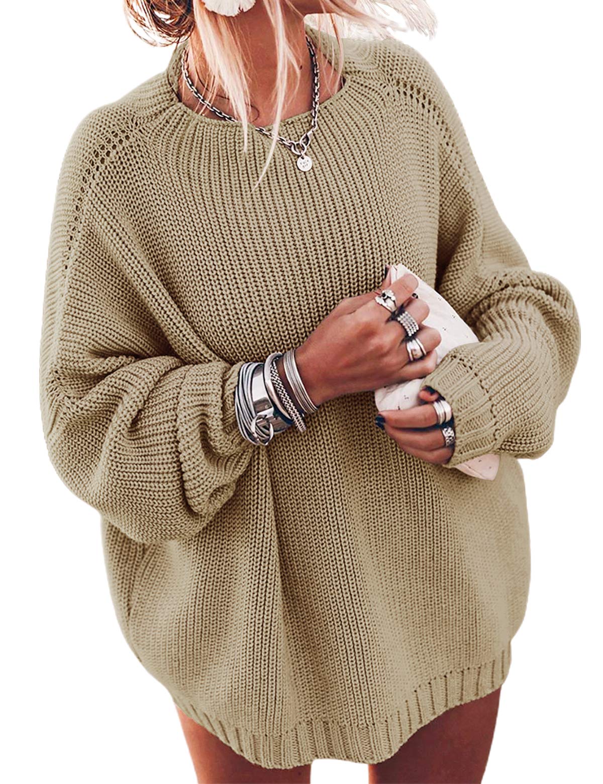 Women's Oversized Sweaters Batwing Sleeve Mock Neck Jumper Tops