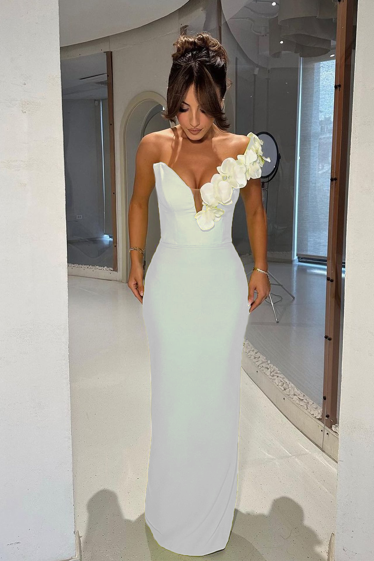 Imelda V Neck Maxi Dress In GreenYellow