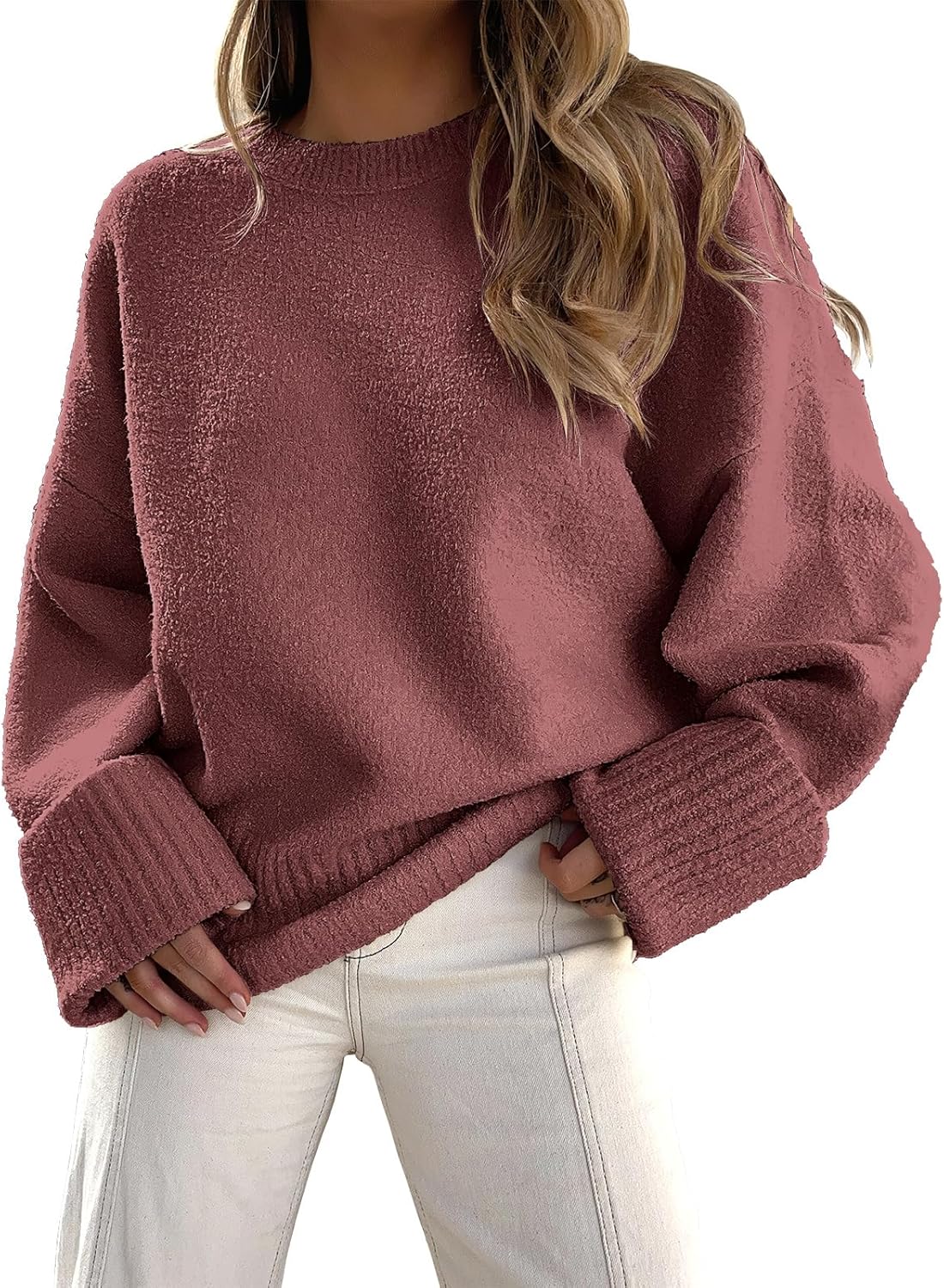 Women's Oversized Crewneck Long Sleeve Fuzzy Knit Casual Chunky Warm 2024 Fall Pullover Sweaters Top Trendy Outfits