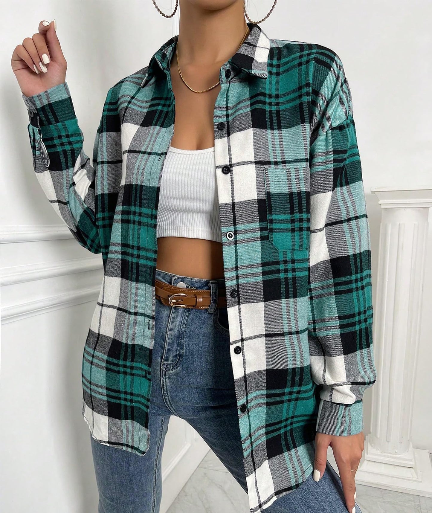 Flannel Shirts for Women Buffalo Plaid Shirts Oversized Long Sleeve