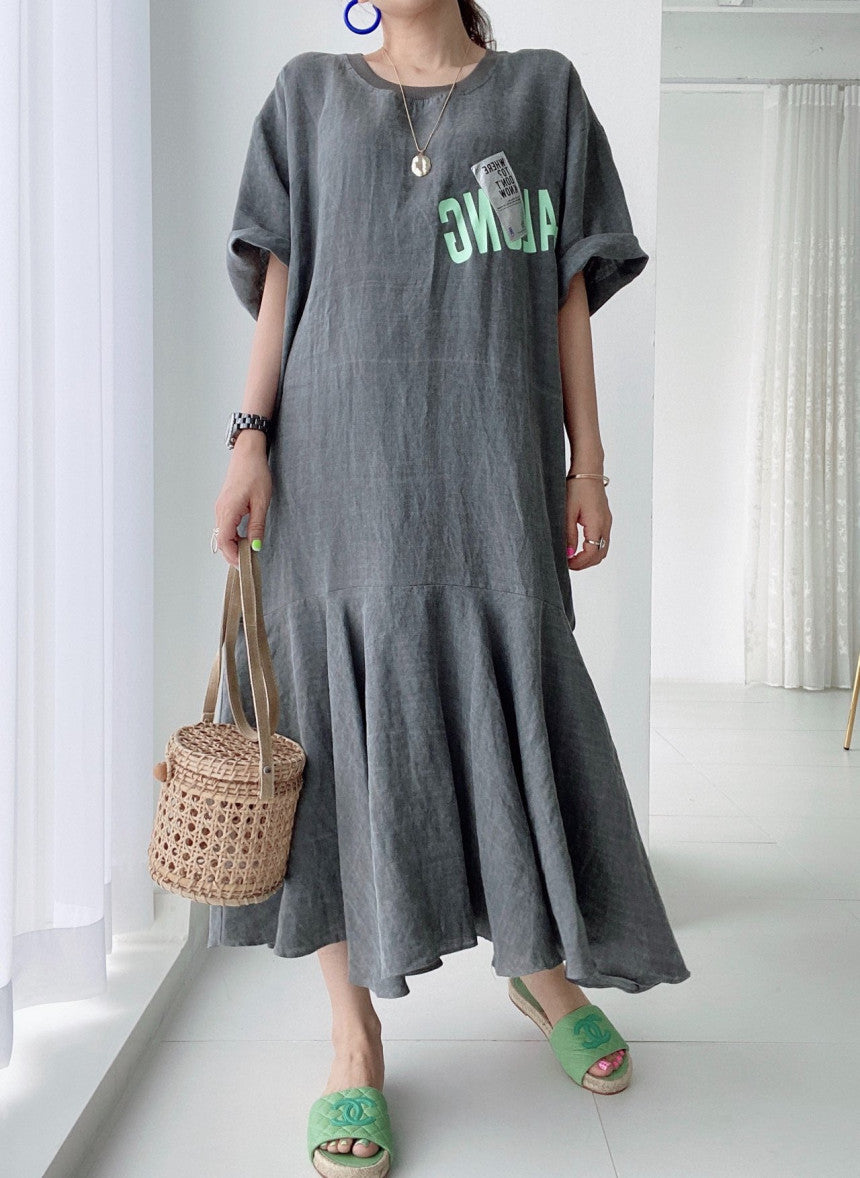 Casual Patchwork Short Sleeve Midi Dress