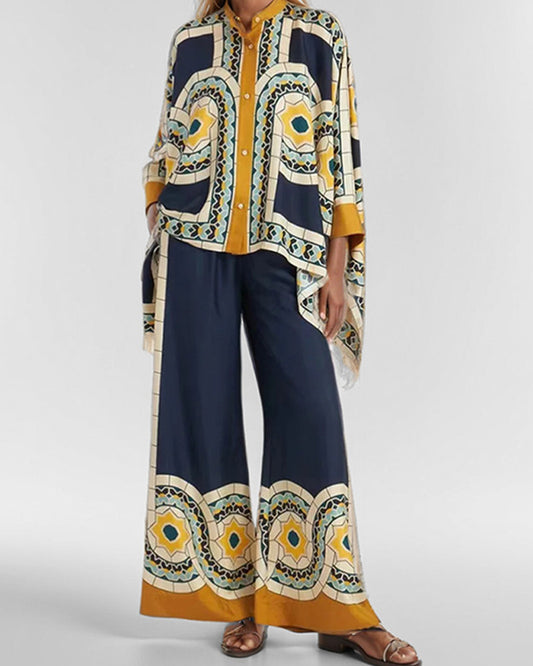 Fashion Print Loose Shirt Trousers Set