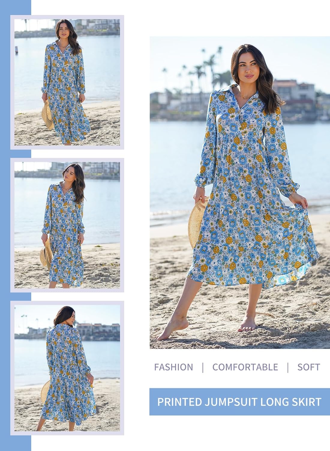 Oversized Casual V-neck Ruffle Bohemian Floral Dress With Pockets（Buy 2 Free Shipping）