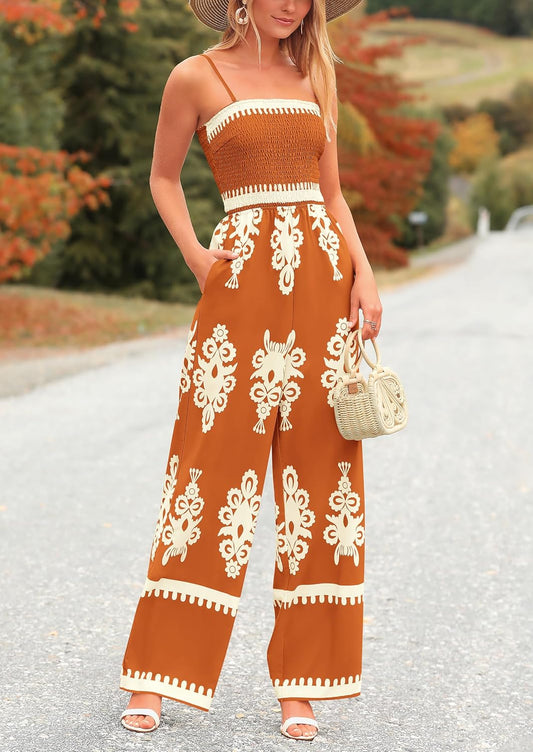 Casual Boho Spaghetti Strap Wide Leg Jumpsuit(Buy 2 Free Shipping)