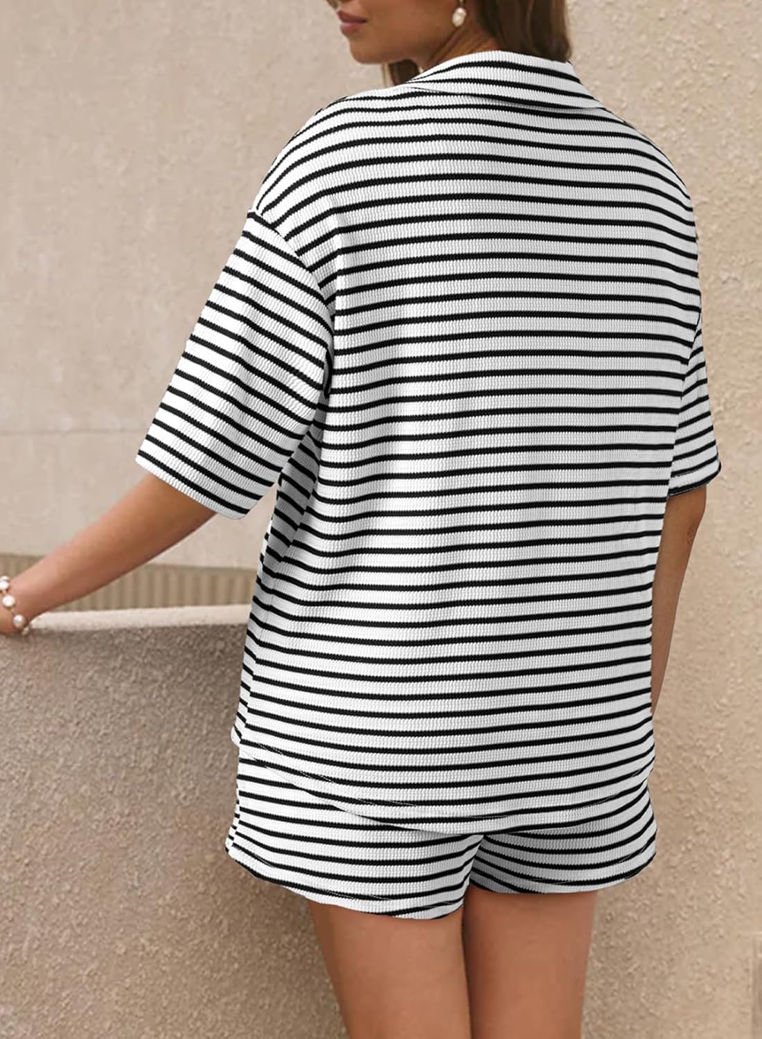 Casual Knitted Striped Short Sleeve Pajama Set (Buy 2 Free Shipping)