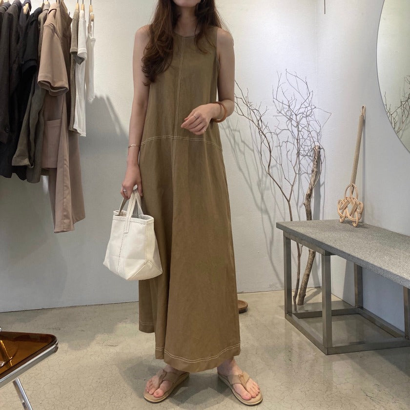 Loose Solid Color Sleeveless Cotton And Linen Dress