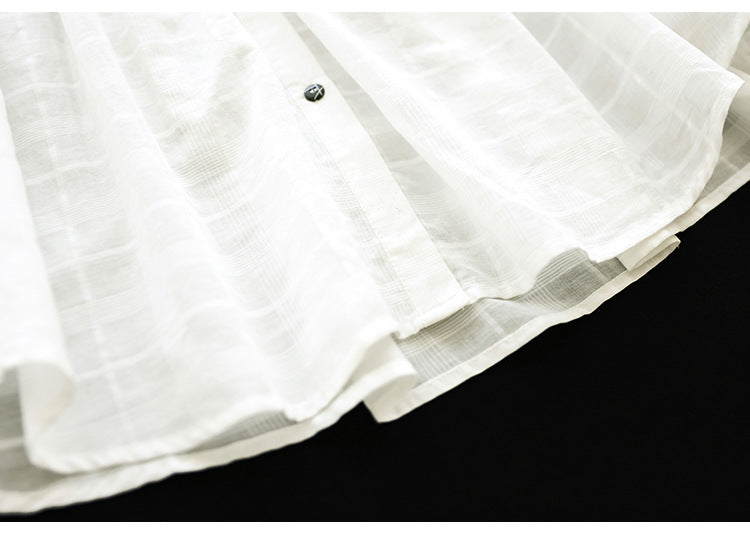 Literary Splicing Bubble Sleeve Cotton Shirt