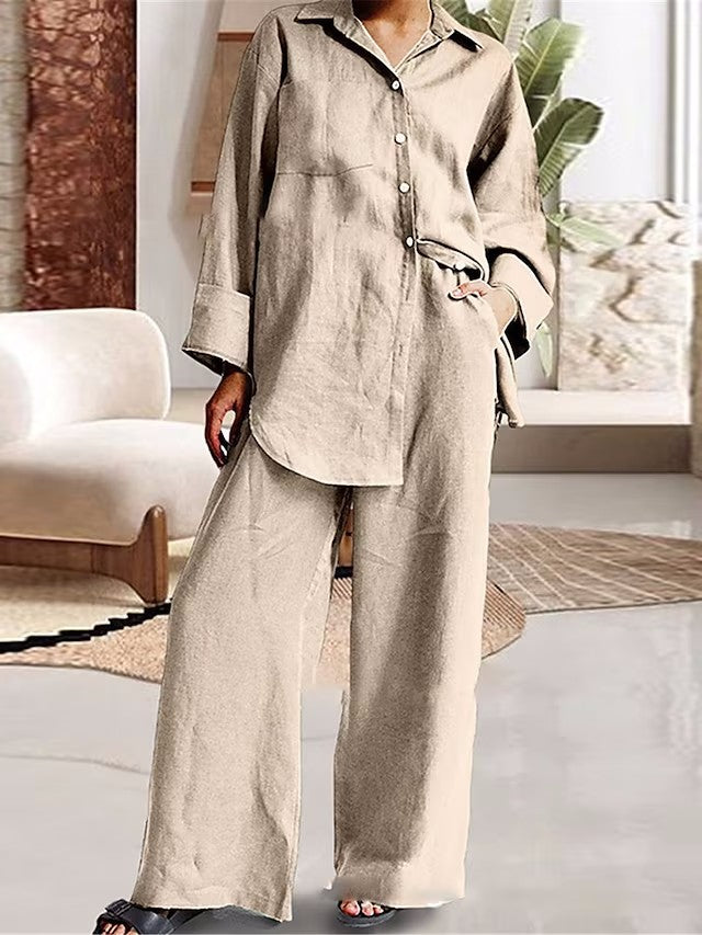Casual Long Sleeves Shirt Loose Pants Two-Pieces Suit