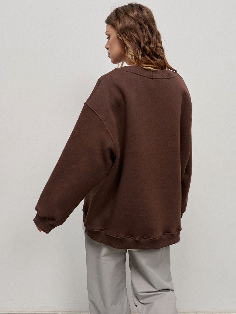 Round neck loose sweatshirt women's autumn winter Street solid color Oversize polar fleece pullover top