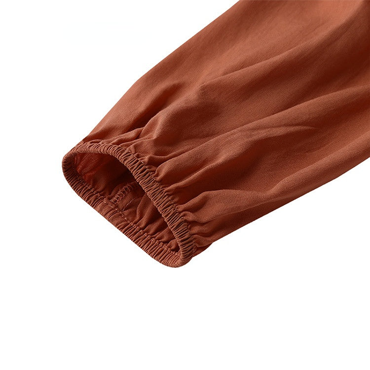 Simple Solid Color V-neck Long Sleeve Maxi Dress