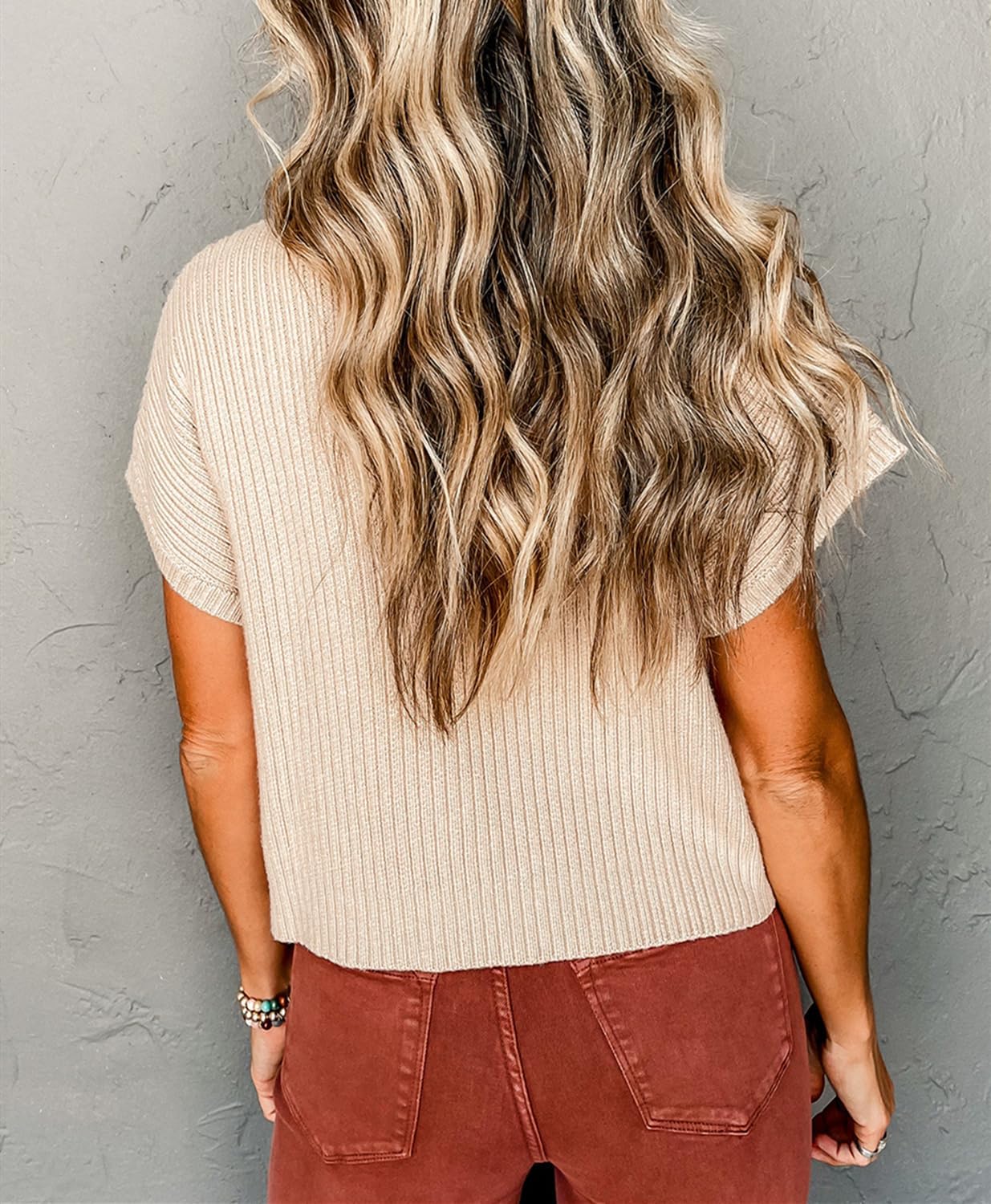 Casual Women's Stand Collar Short Sleeve Knitted Sweater Vest(Buy 2 Free Shipping)