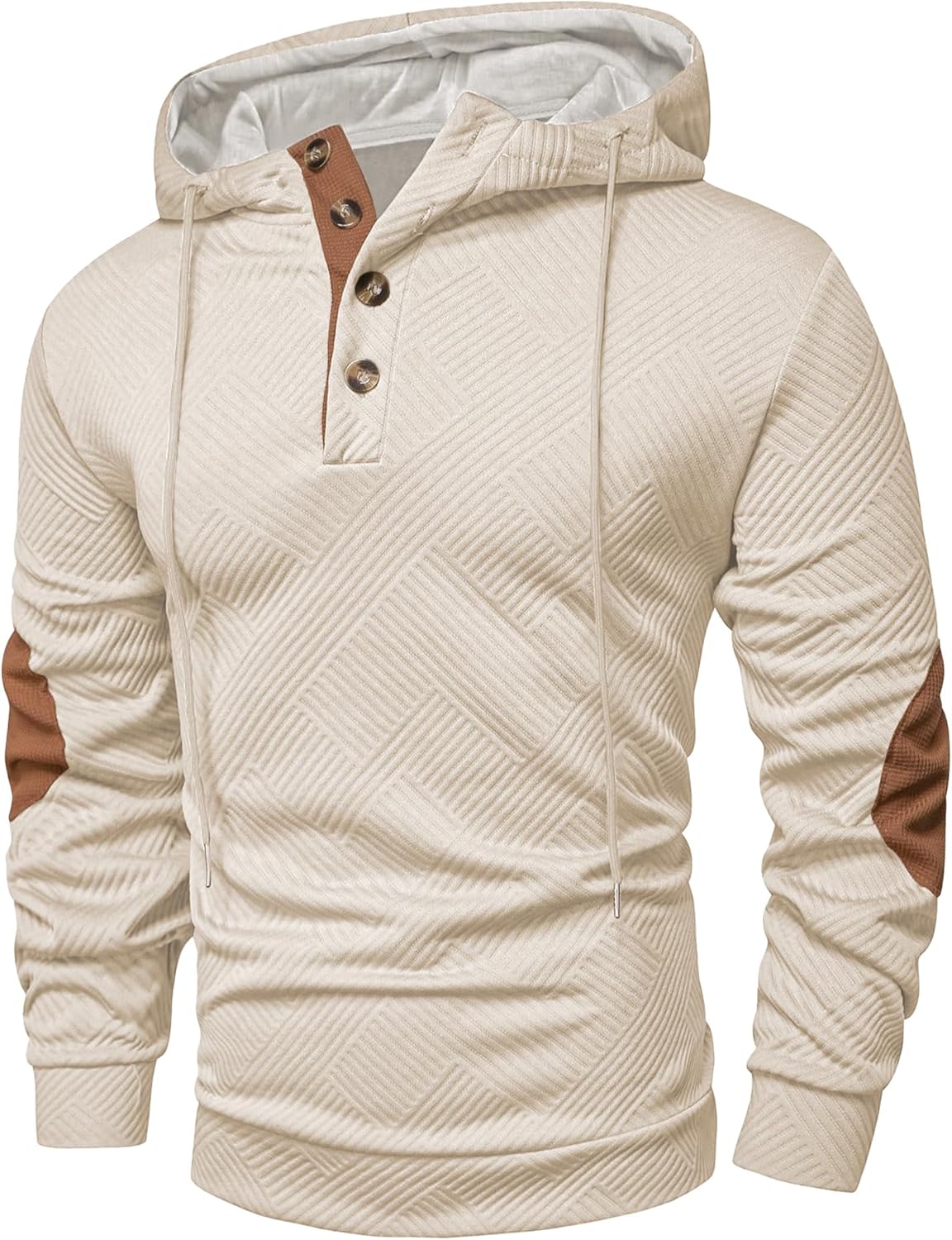 JMIERR Mens Hoodies Casual Cotton Textured Long Sleeve Half Button Pullover Hooded Sweatshirts