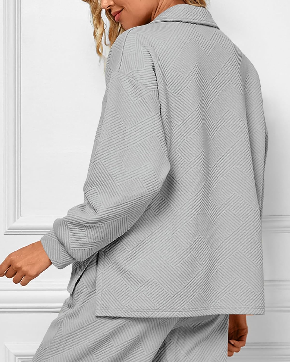 Textured V Neck Pullover Wide Leg Pants Lounge Set (Buy 2 Free Shipping)