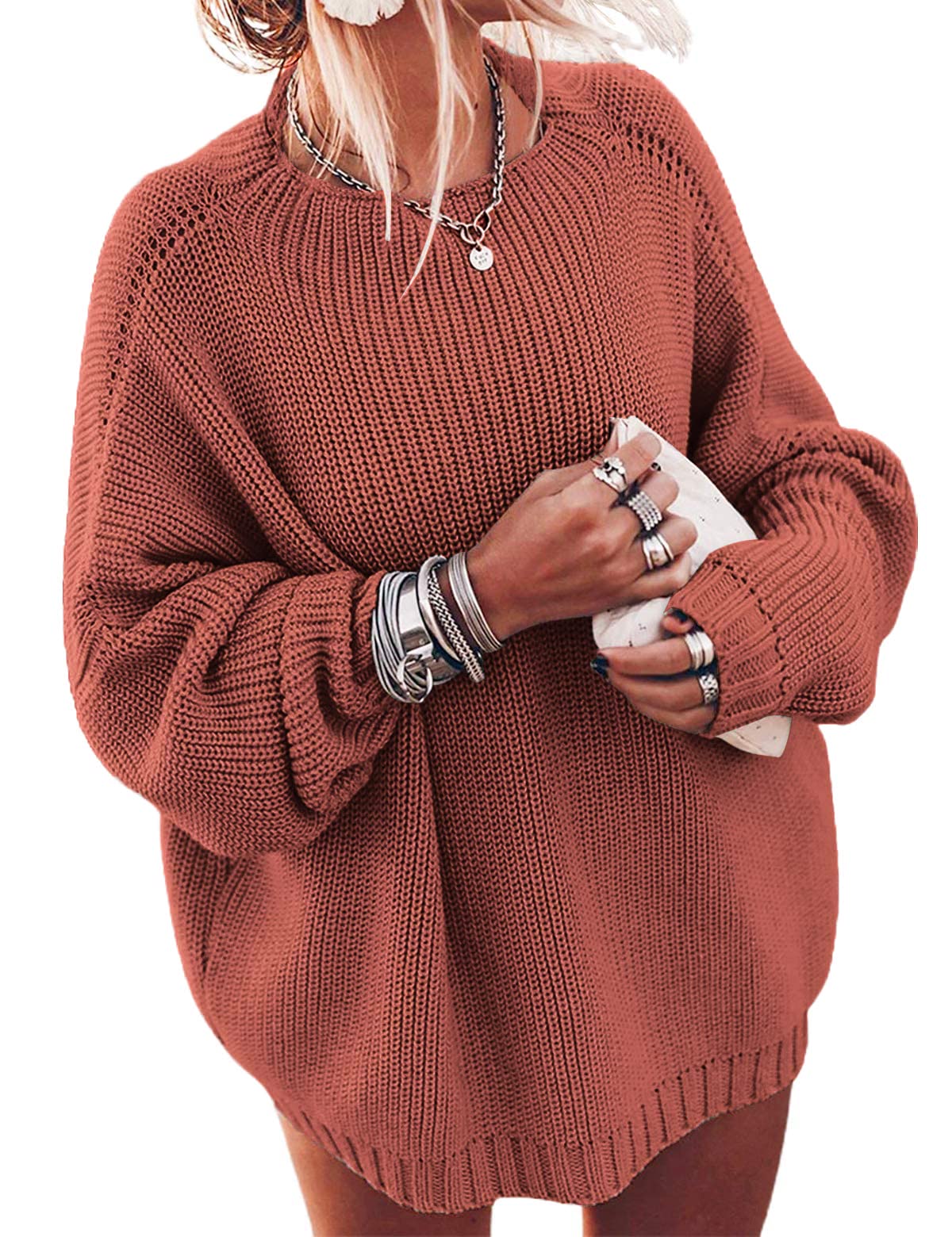 Women's Oversized Sweaters Batwing Sleeve Mock Neck Jumper Tops