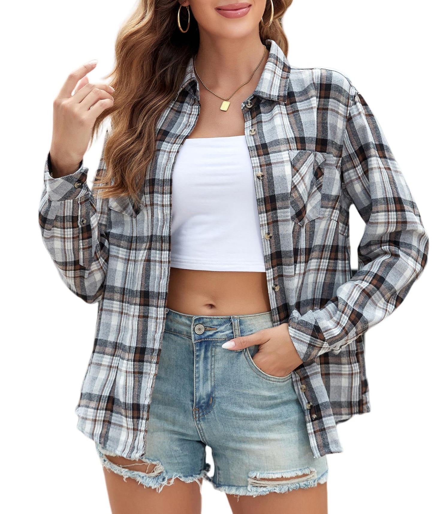 Flannel Shirts for Women Buffalo Plaid Shirts Oversized Long Sleeve