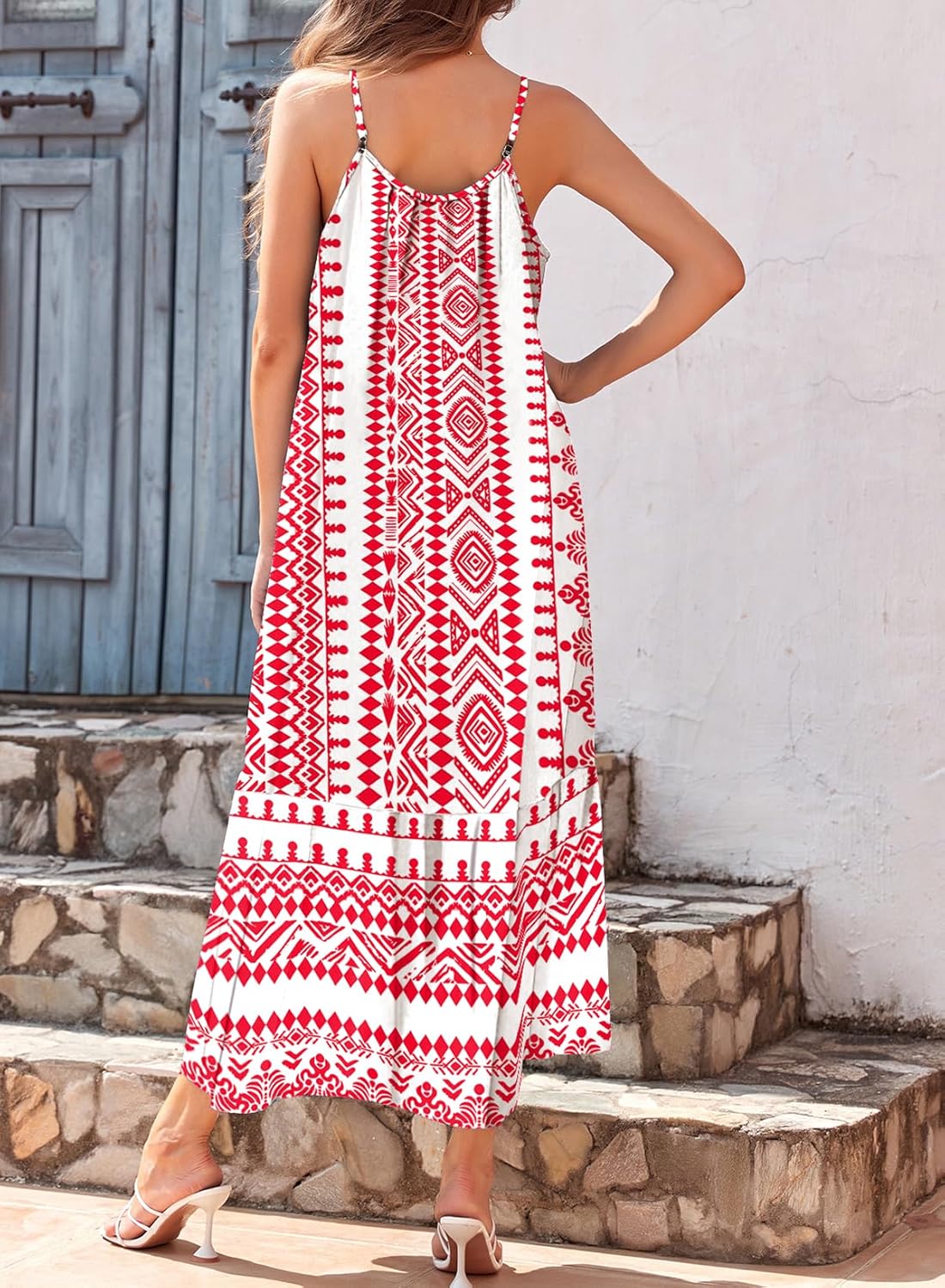 2025 Spaghetti Strap Round Neck Ruffled Ruffled Bohemian Maxi Dress (Buy 2 Free Shipping)