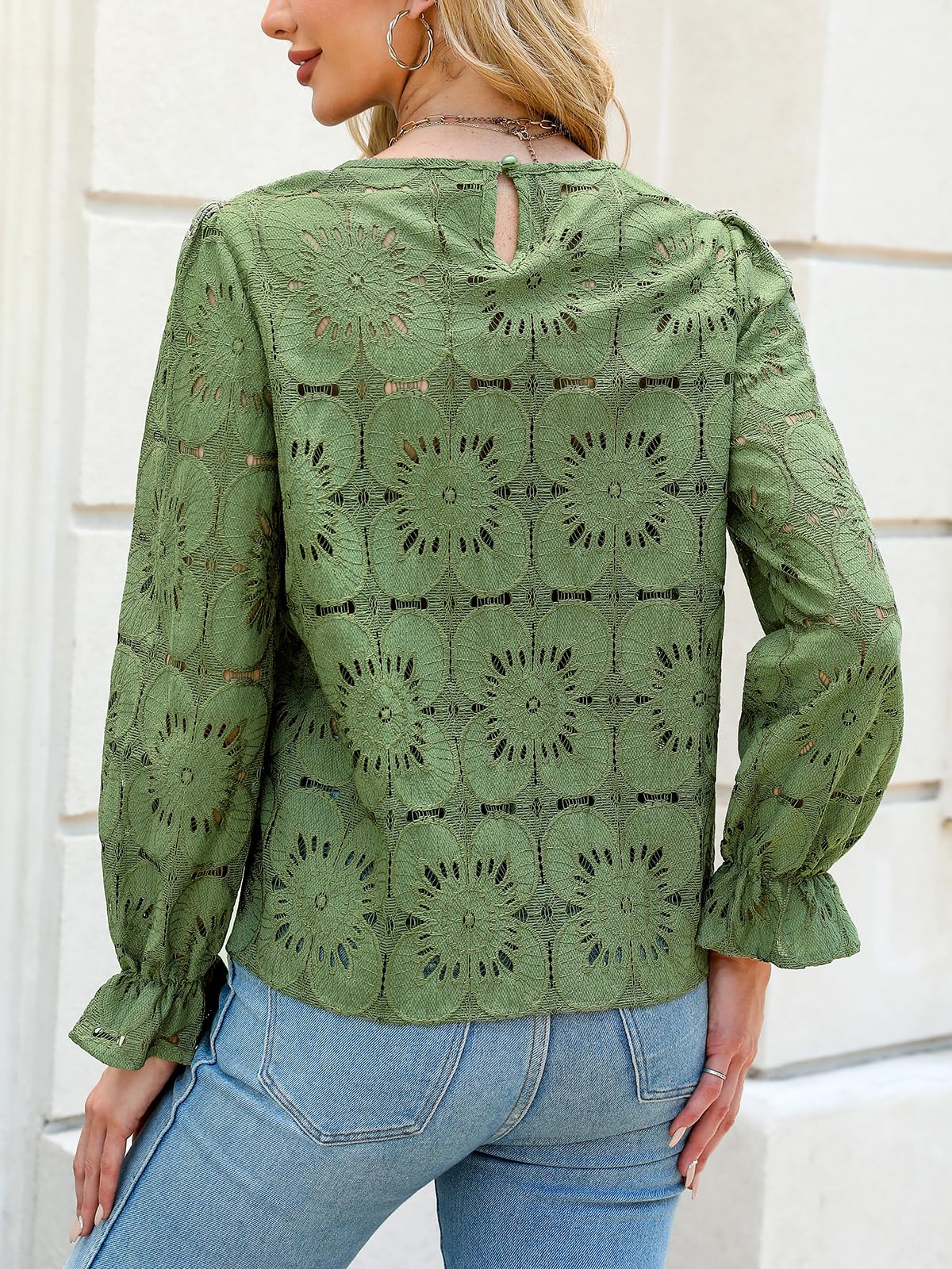 Women Eyelet Long Sleeve Tops