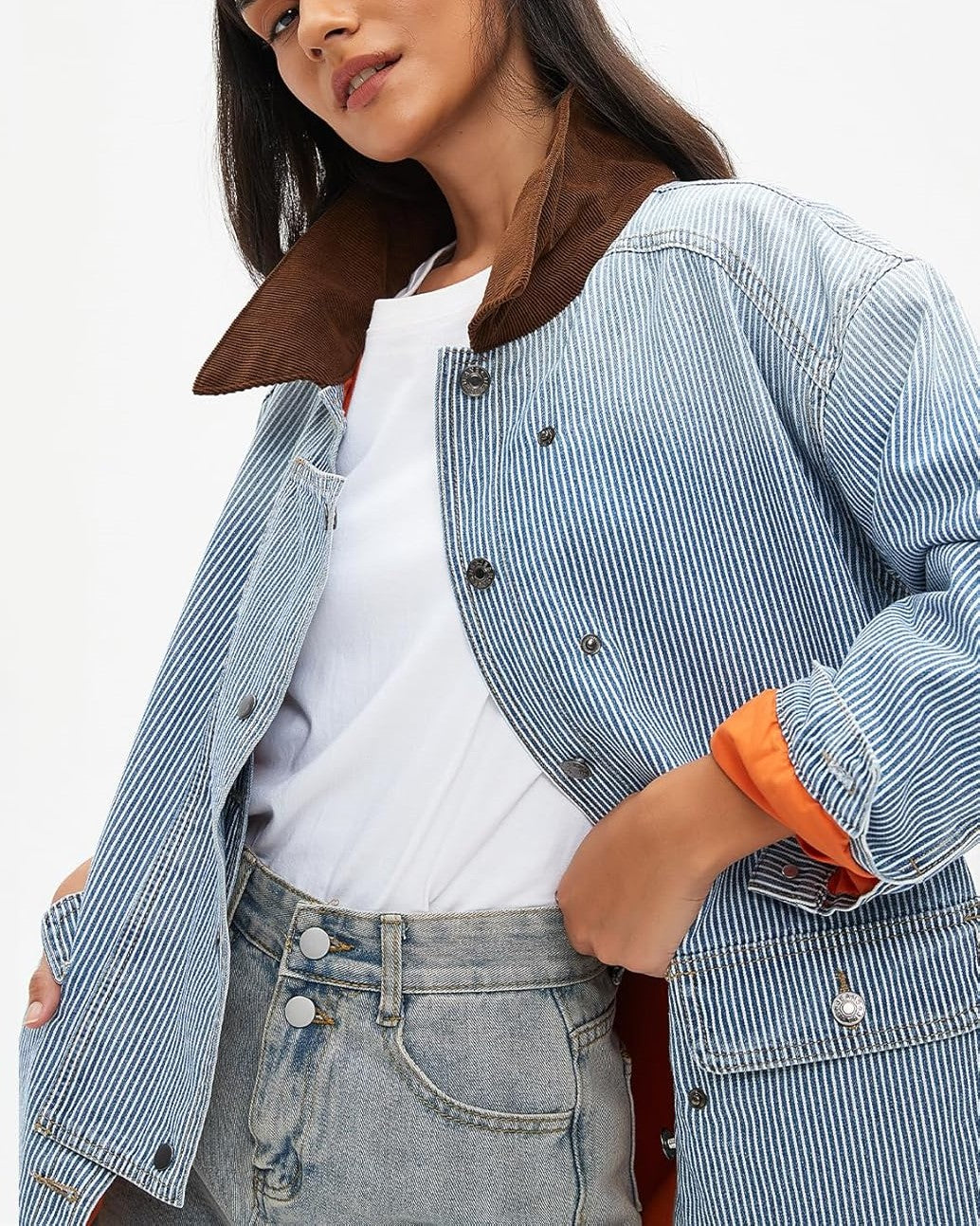 Casual Oversized Stripe Button-Down Denim Jacket (Buy 2 Free Shipping)