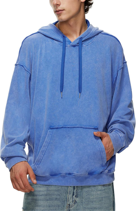 Iwing Mens Oversized Acid Wash Hoodie Unisex Cotton Hoodies Vintage Baggy Washed Sweatshirt for Men Women Fall Winter