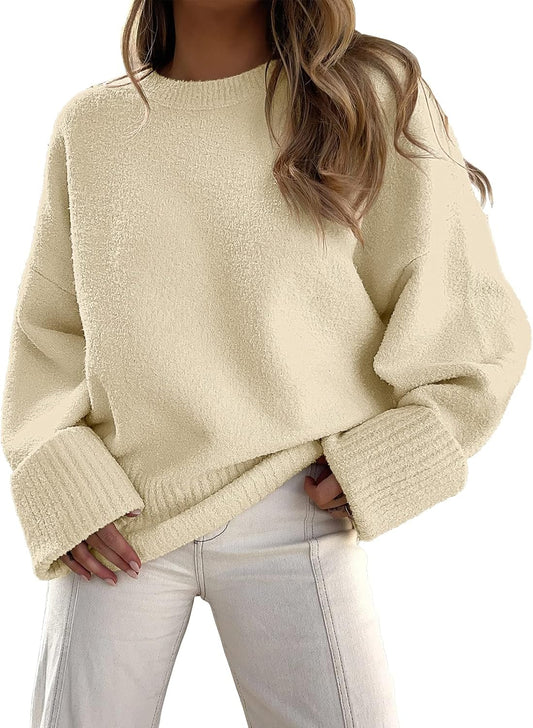 Women's Oversized Crewneck Long Sleeve Fuzzy Knit Casual Chunky Warm 2024 Fall Pullover Sweaters Top Trendy Outfits