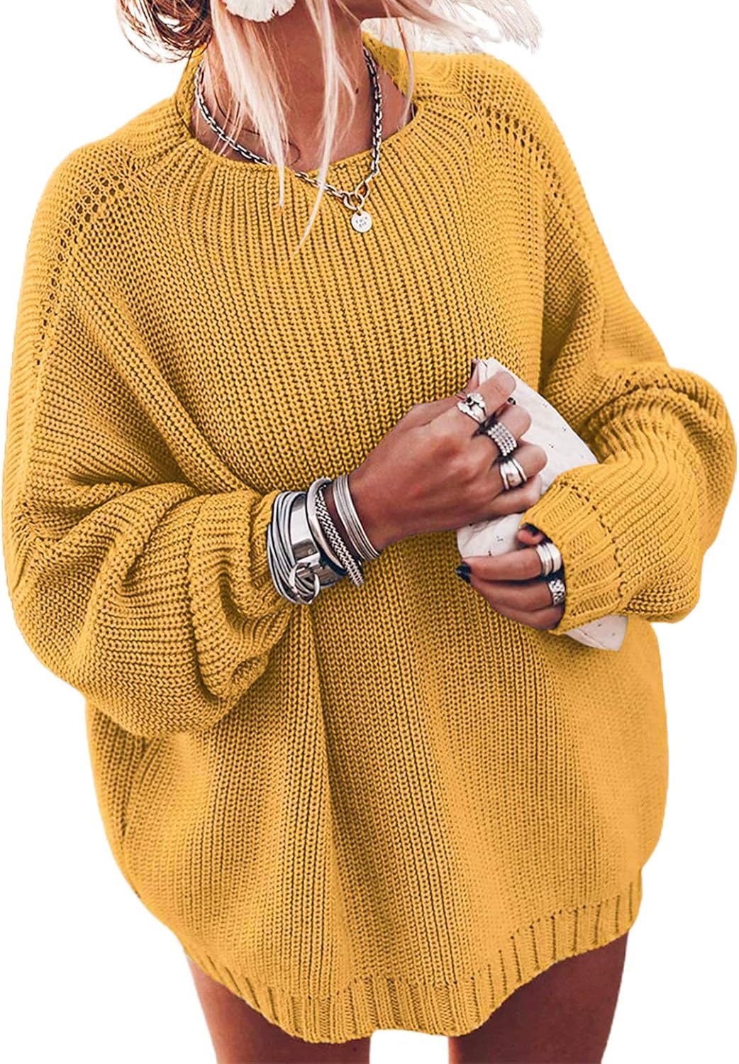 Women's Oversized Sweaters Batwing Sleeve Mock Neck Jumper Tops Chunky Knit Pullover Sweater