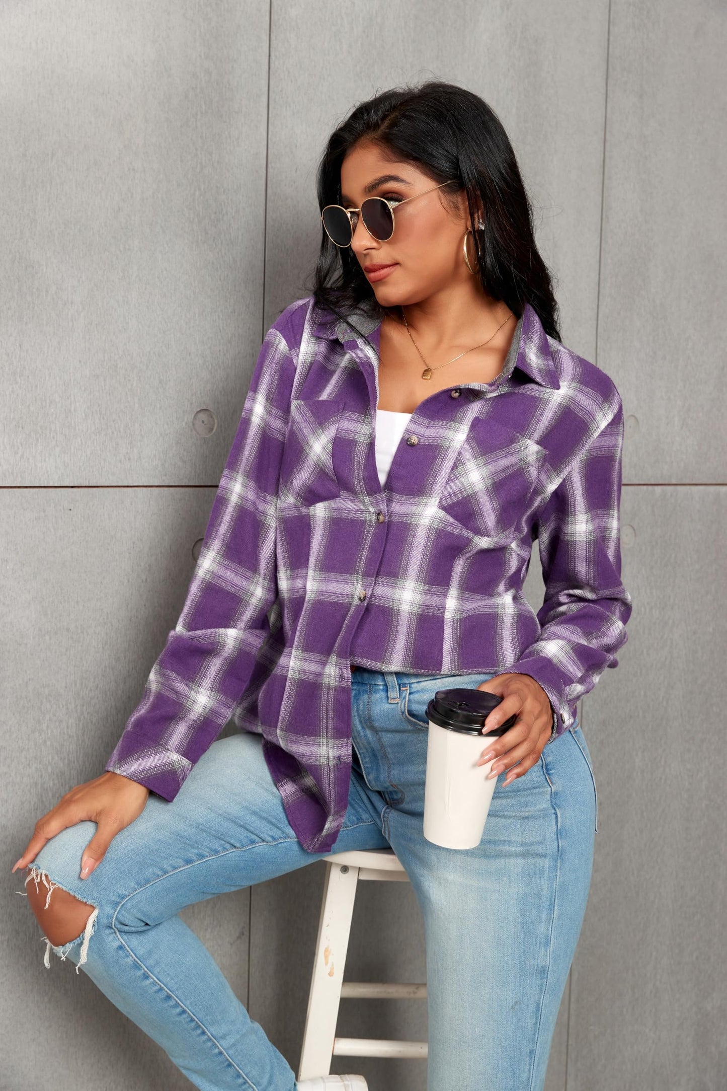 Flannel Shirts for Women Buffalo Plaid Shirts Oversized Long Sleeve