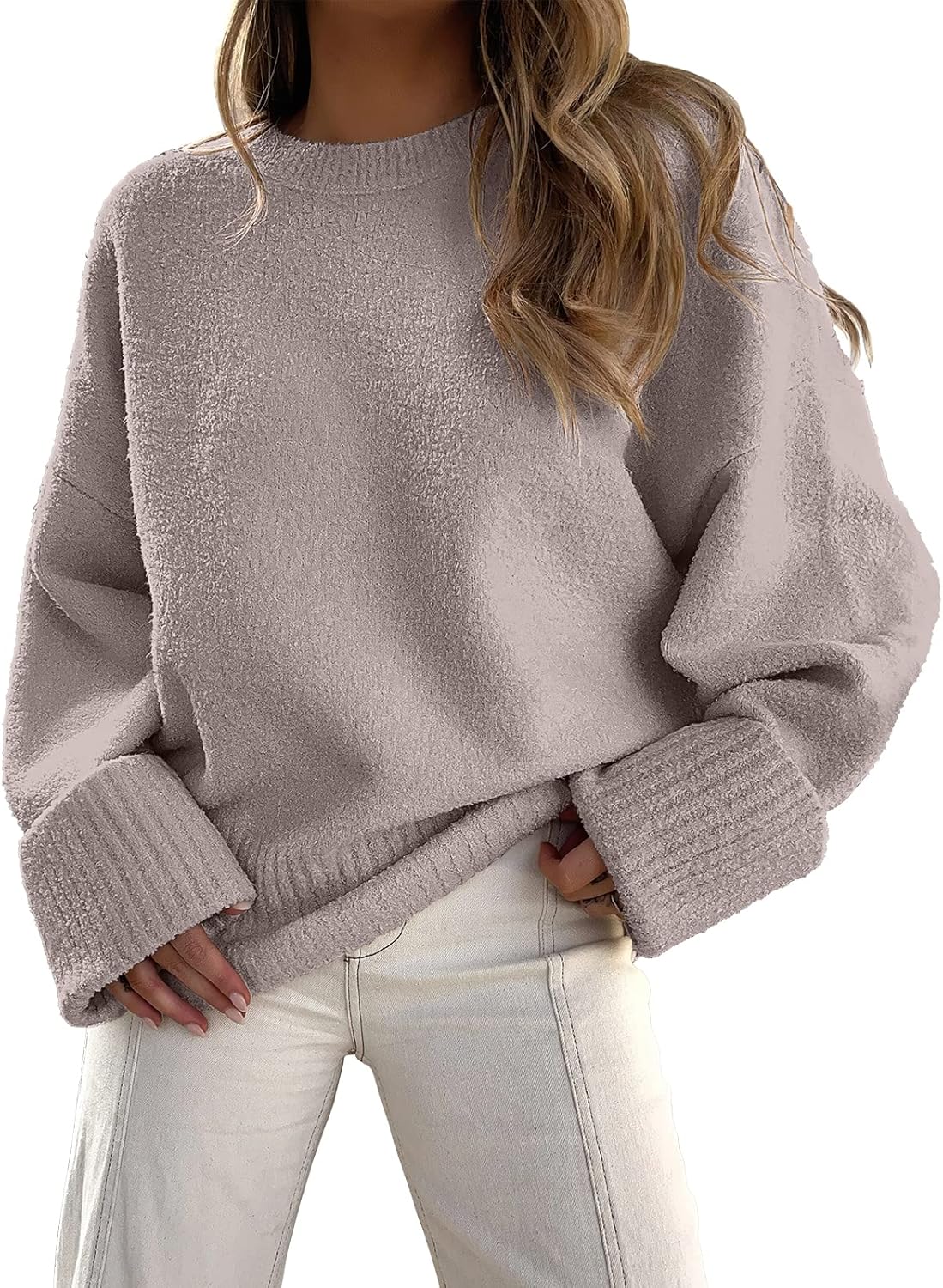 Women's Oversized Crewneck Long Sleeve Fuzzy Knit Casual Chunky Warm 2024 Fall Pullover Sweaters Top Trendy Outfits