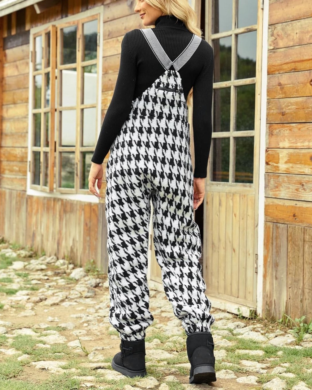 ⛷️Fleece Warm Houndstooth Adjustable Strap Work Jumpsuit  (Buy 2 Free Shipping)