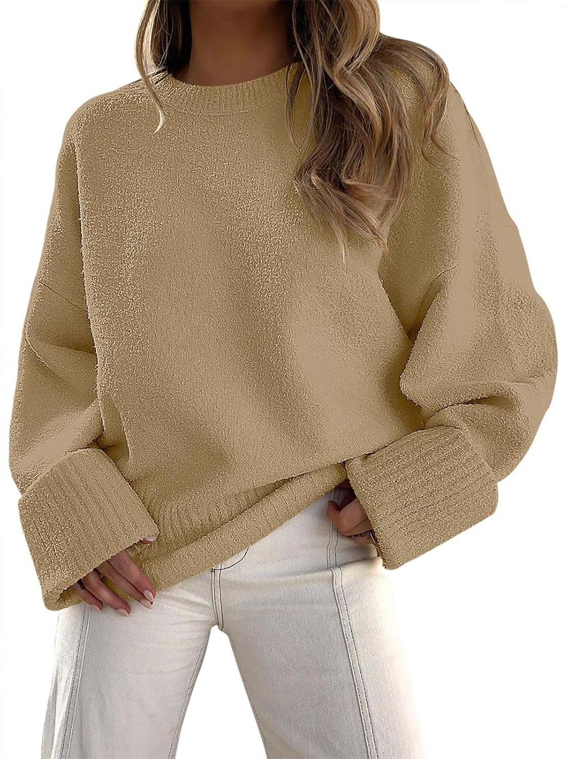 Women's Oversized Crewneck Long Sleeve Fuzzy Knit Casual Chunky Warm 2024 Fall Pullover Sweaters Top Trendy Outfits