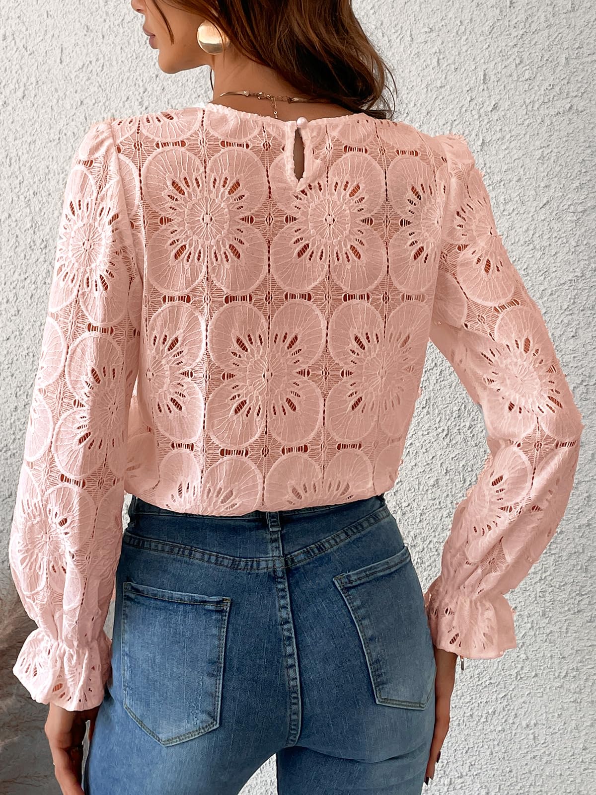 Women Eyelet Long Sleeve Tops