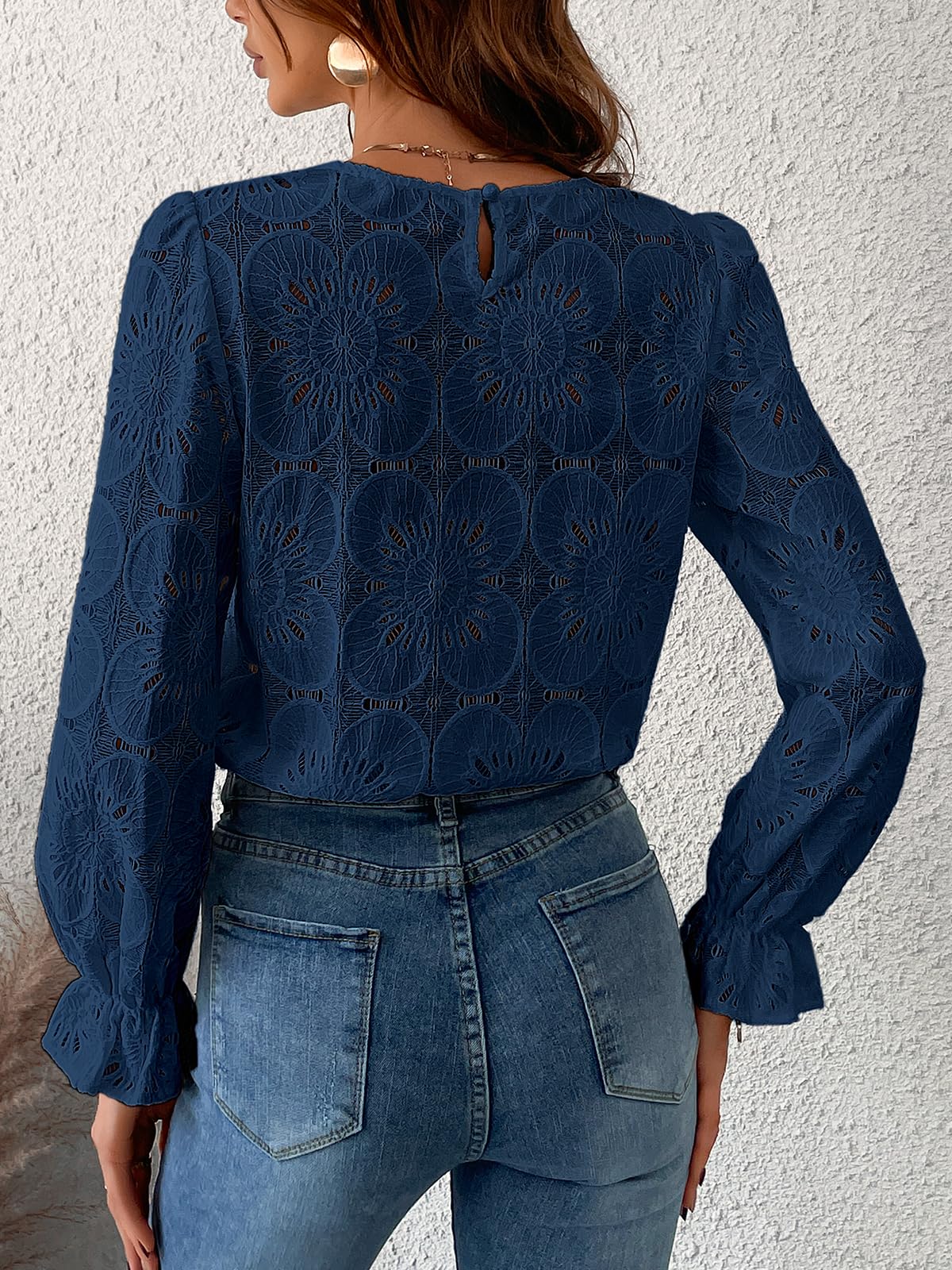Women Eyelet Long Sleeve Tops