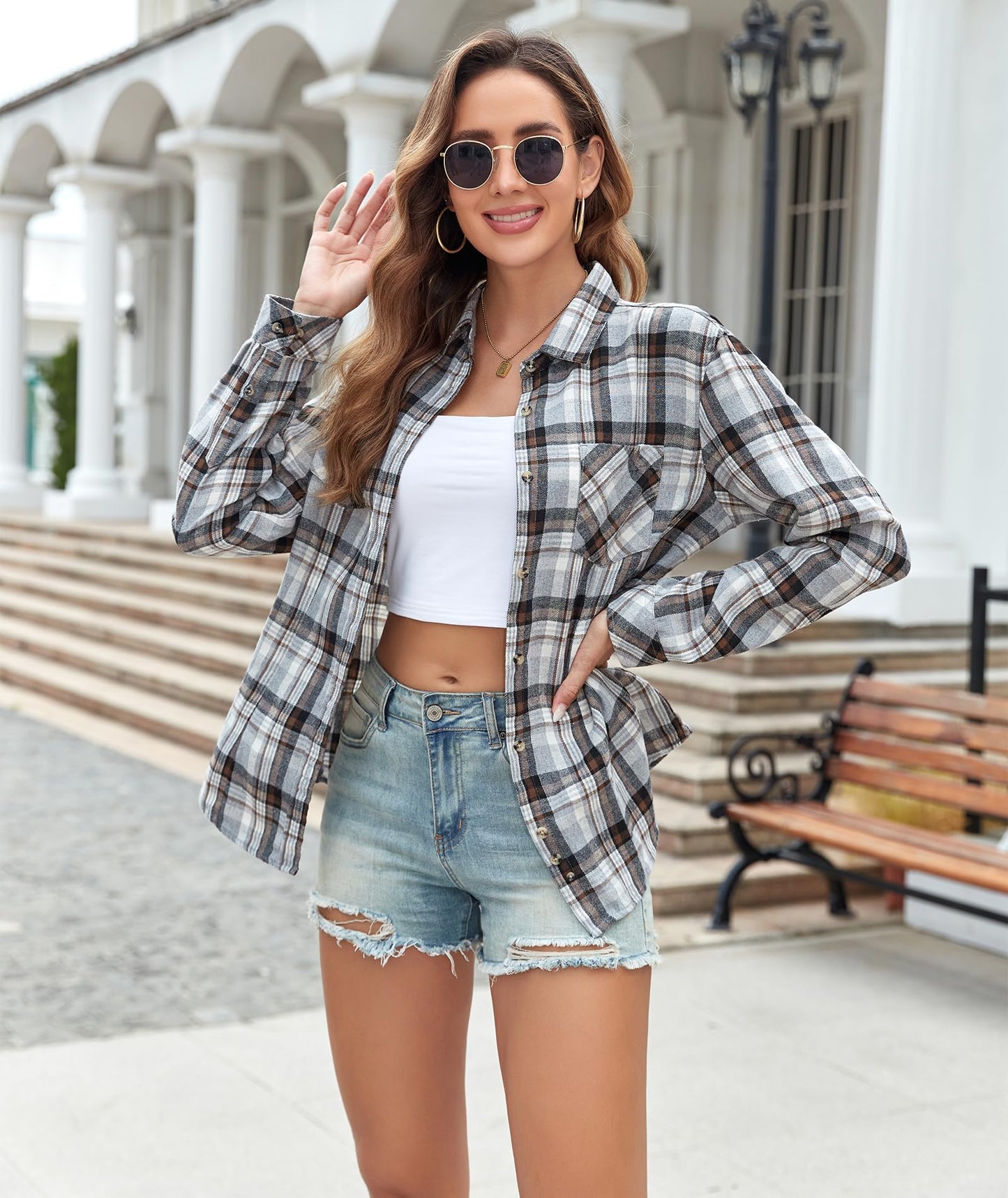 Flannel Shirts for Women Buffalo Plaid Shirts Oversized Long Sleeve