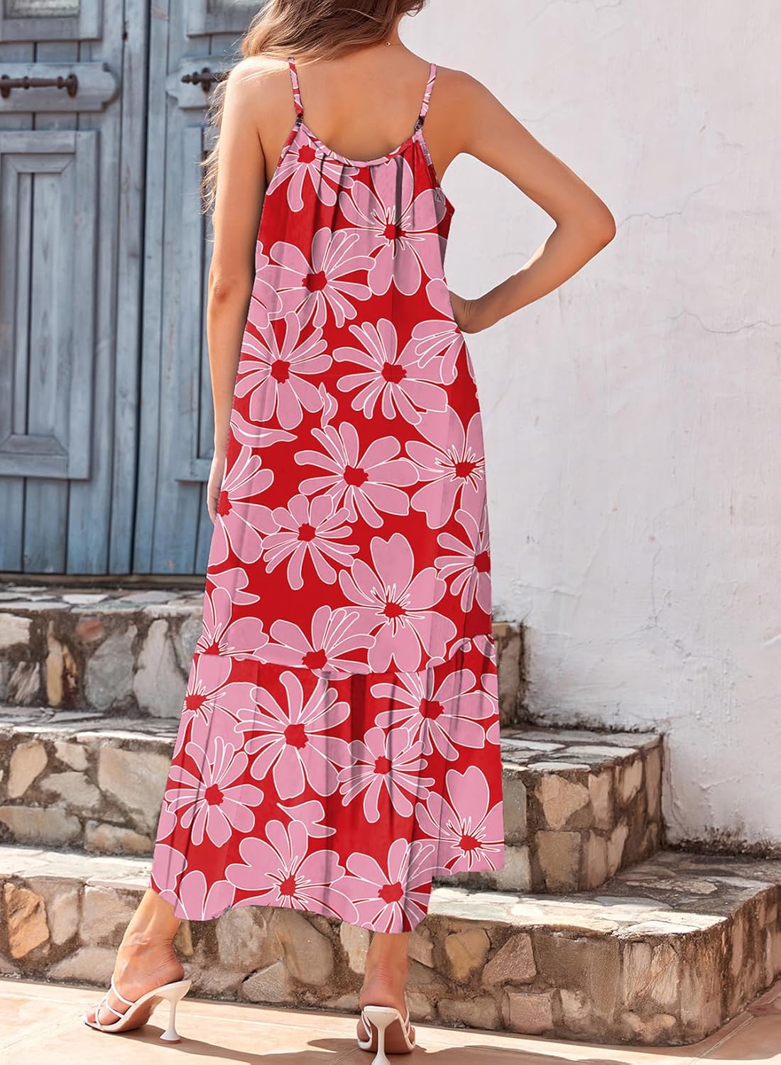 2025 Spaghetti Strap Round Neck Ruffled Ruffled Bohemian Maxi Dress (Buy 2 Free Shipping)