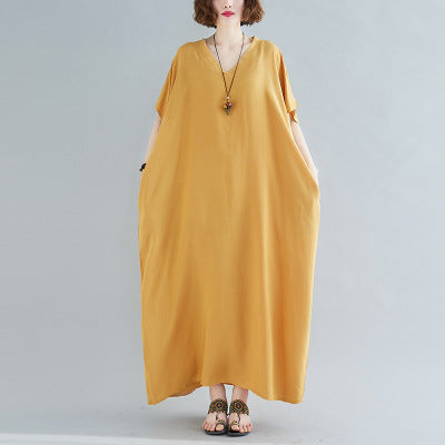 Loose Cotton Solid Color Maxi Dress
