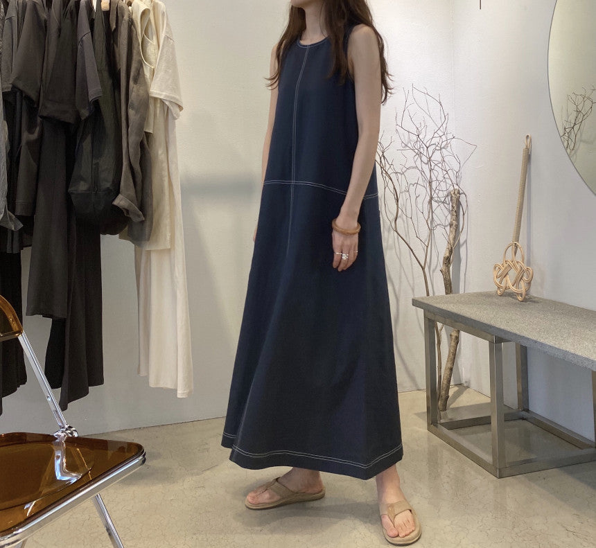 Loose Solid Color Sleeveless Cotton And Linen Dress