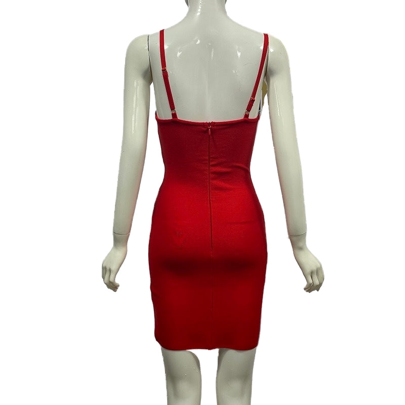 Bandage women's sexy hollow-out camisole tassel rhinestone waist dress evening dress