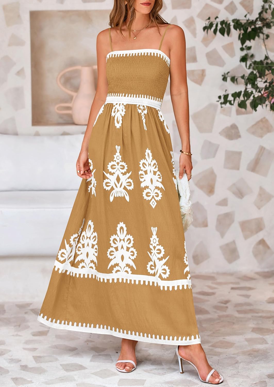 Spaghetti Strap Ruffled Floral Bohemian Maxi Dress With Pockets(Buy 2 Free Shipping)