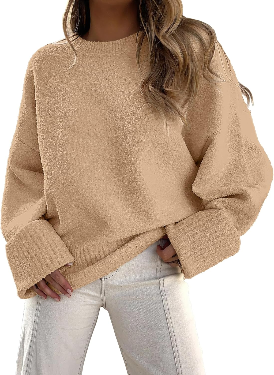 Women's Oversized Crewneck Long Sleeve Fuzzy Knit Casual Chunky Warm 2024 Fall Pullover Sweaters Top Trendy Outfits