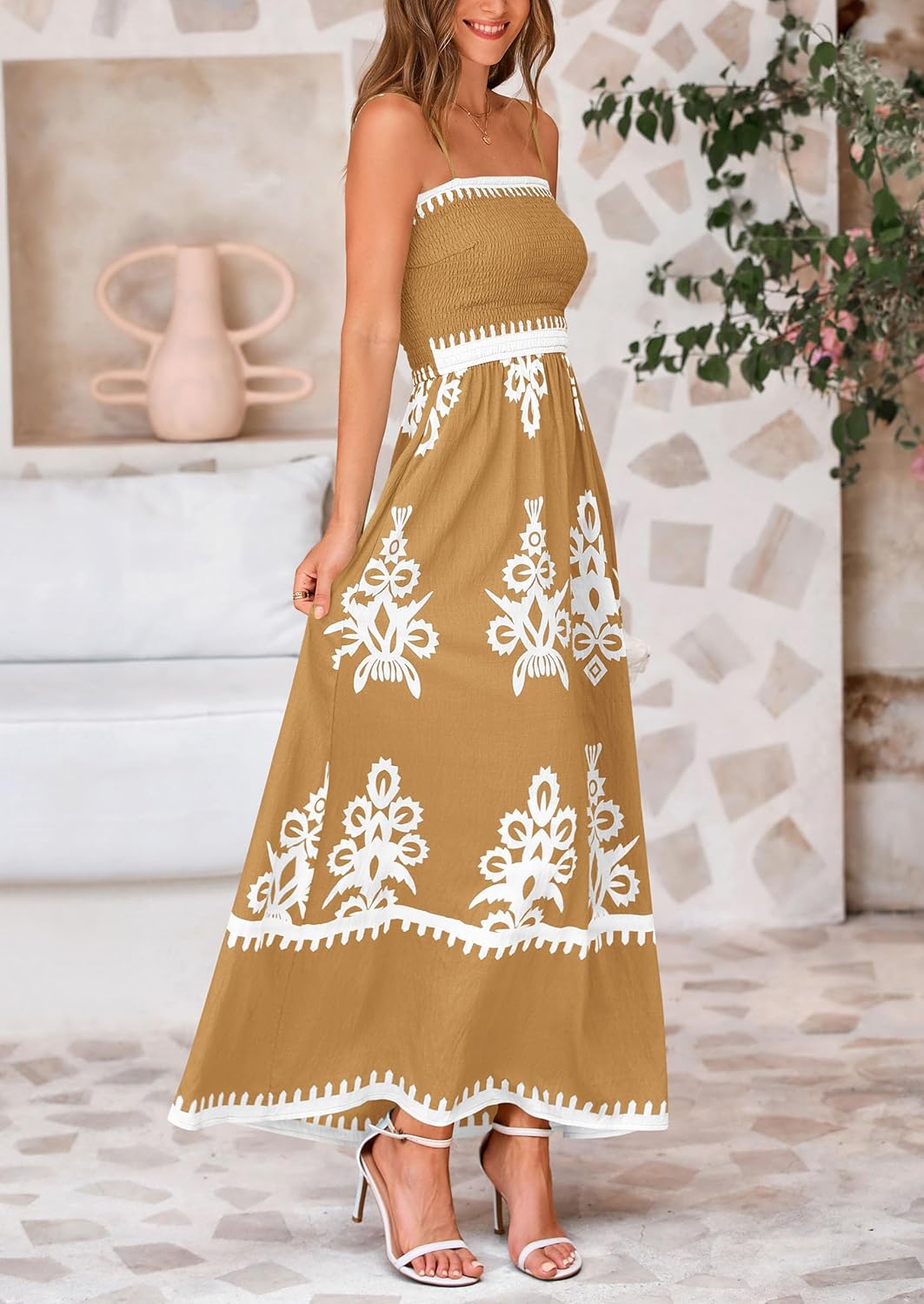 Spaghetti Strap Ruffled Floral Bohemian Maxi Dress With Pockets(Buy 2 Free Shipping)