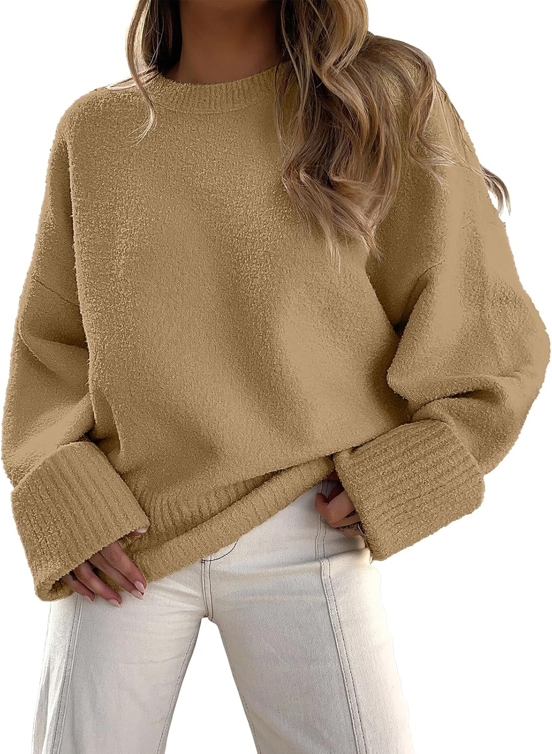 Women's Oversized Crewneck Long Sleeve Fuzzy Knit Casual Chunky Warm 2024 Fall Pullover Sweaters Top Trendy Outfits