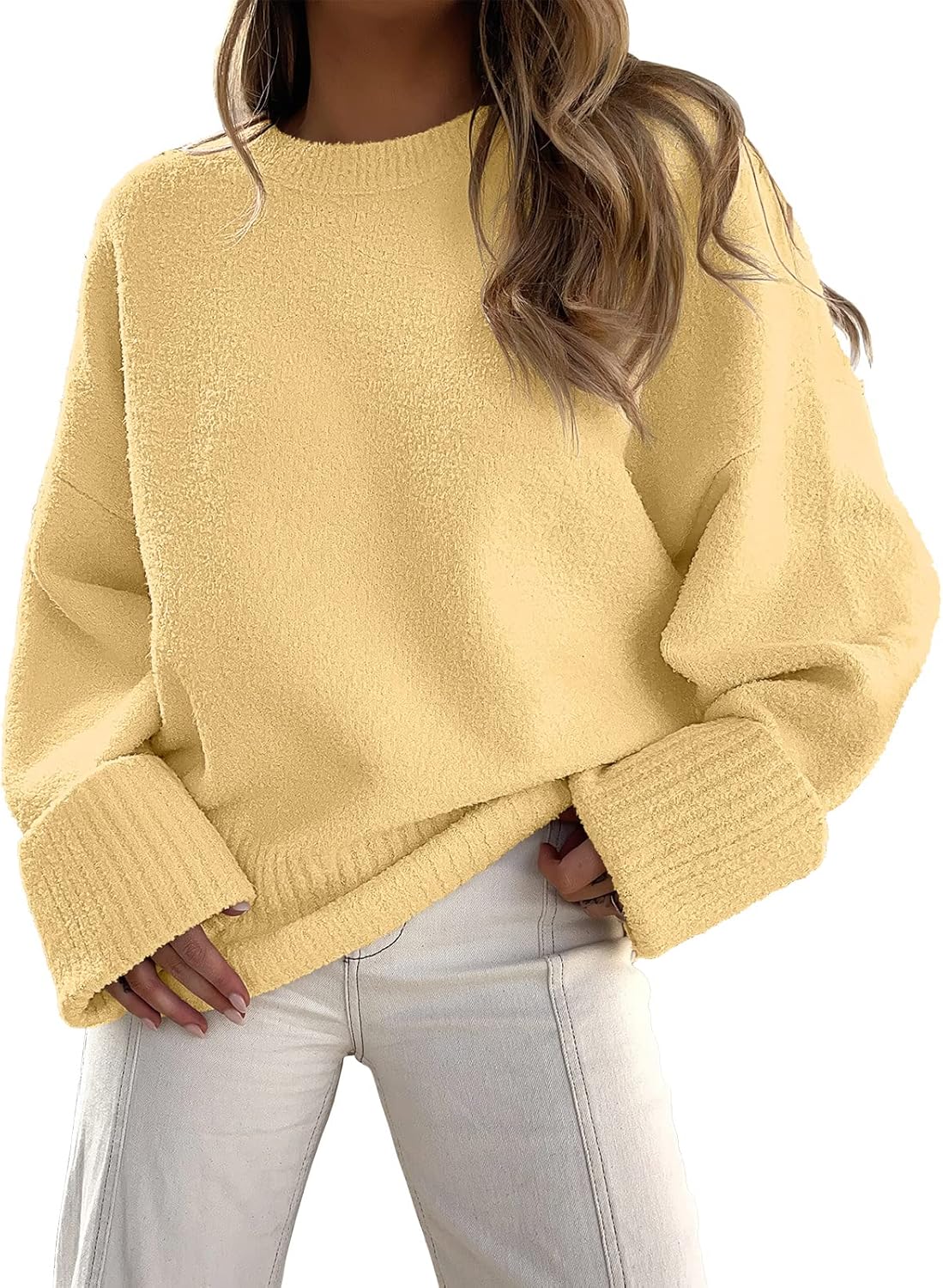 Women's Oversized Crewneck Long Sleeve Fuzzy Knit Casual Chunky Warm 2024 Fall Pullover Sweaters Top Trendy Outfits