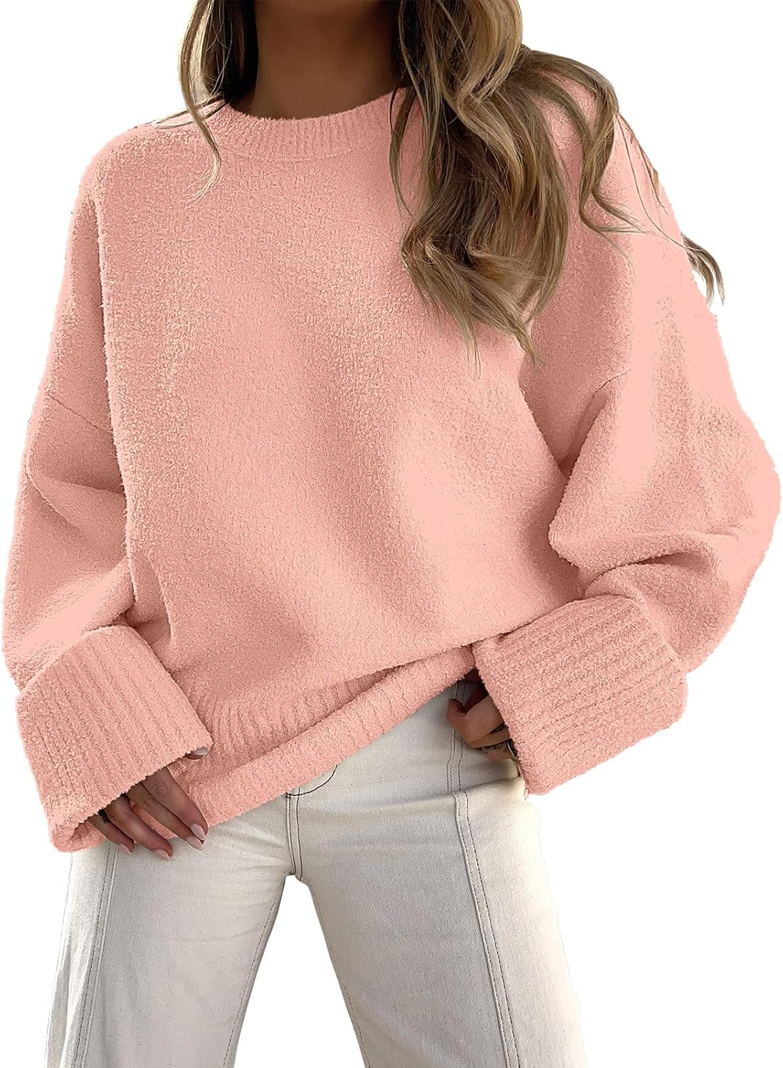 Women's Oversized Crewneck Long Sleeve Fuzzy Knit Casual Chunky Warm 2024 Fall Pullover Sweaters Top Trendy Outfits